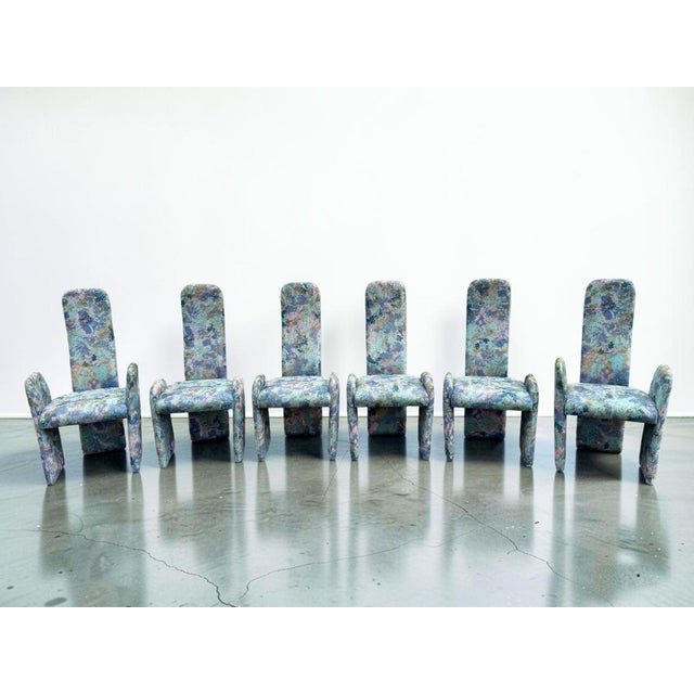Late 20th Century Postmodern Sculptural High-Back Dining Chairs in Abstract Upholstery, Set of 6 For Sale - Image 5 of 15