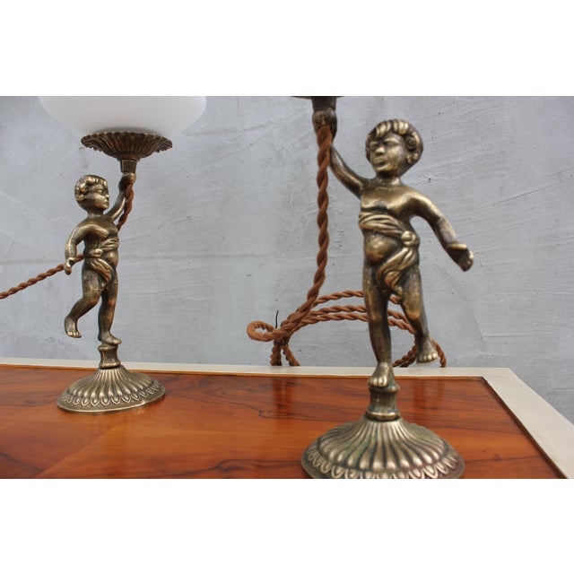 Vintage Cherub Bedside Lamps in Brass For Sale - Image 9 of 10