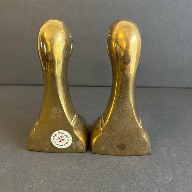 Vintage Brass Duck Head Bookends Mid Century For Sale - Image 4 of 7