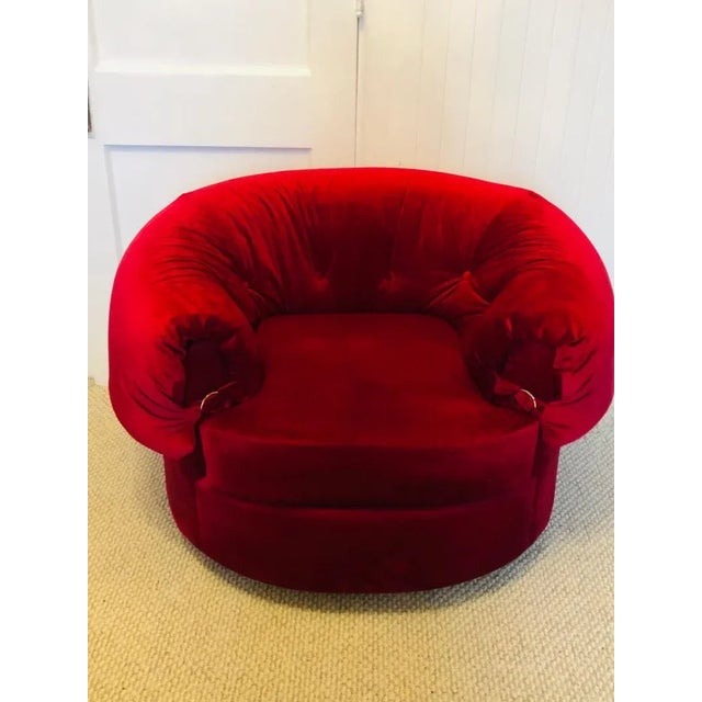 Wood 1960s Mid Century Large Scale Red Upholstered Chairs - a Pair For Sale - Image 7 of 8