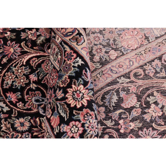 Black Art Nouveau 1990's Pak-Persian Black/Pink Wool Round Rug- 8'1'' X 8'3'' For Sale - Image 8 of 9