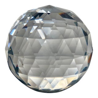 Early 20th Century Large 4.75 Lb Faceted Full Lead Crystal Sphere Paperweight Orb For Sale