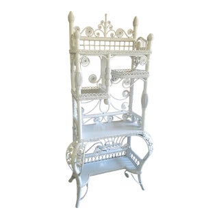 Victorian Style Large White Wicker Etagere For Sale