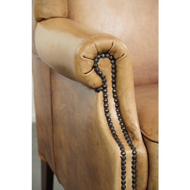 Wing Chair in Light Cowhide Leather For Sale - Image 10 of 14