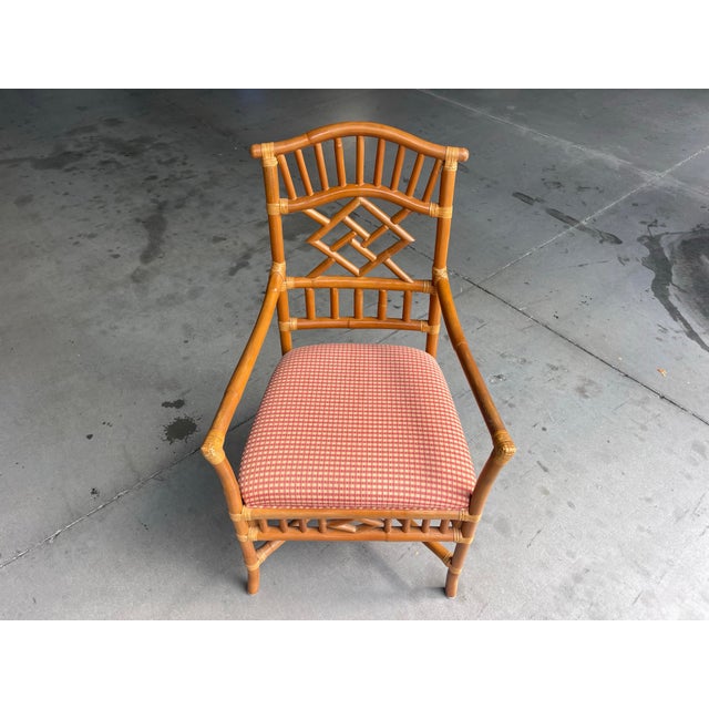 Brown Fretwork Rattan Dining Chairs by Lexington - Set of 4 | Palm Beach Regency For Sale - Image 8 of 12