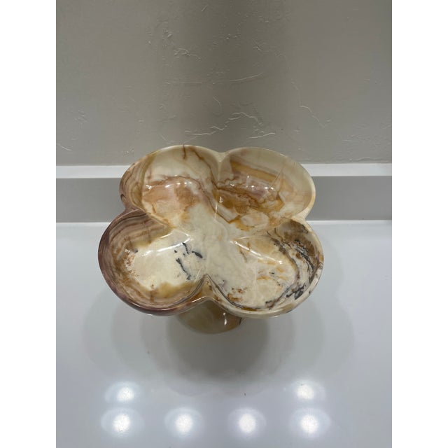 Vintage Carved Scalloped Onyx Pedestal Bowl For Sale - Image 9 of 11