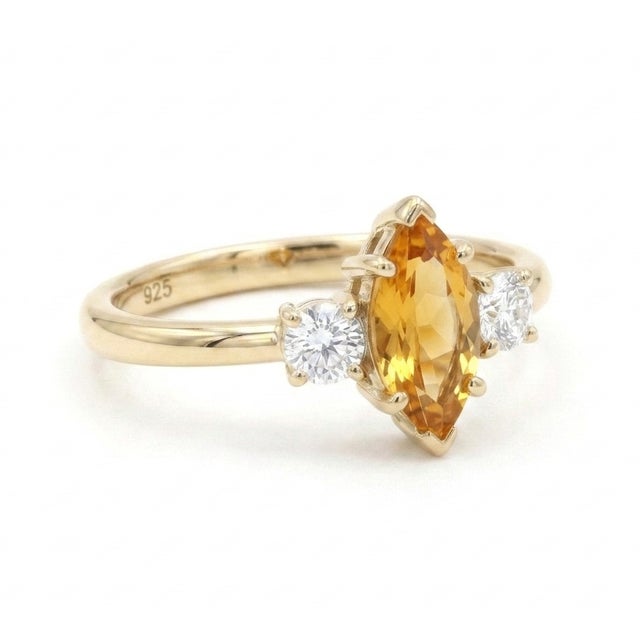 Citrine Wedding Ring - Marquise Cut Gemstone Statement Ring - November Birthstone Ring Us 7 For Sale - Image 4 of 5