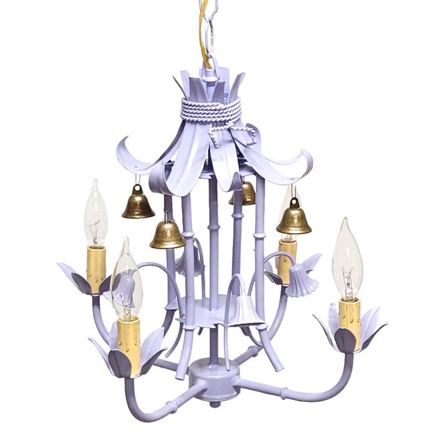 Darlingest Petite Vintage Italian Tole Faux Bamboo Pagoda Lavender Chandelier ~ Rewired ~ Restored ~ Rejuvenated ~ Ready to Hang ~ For Sale