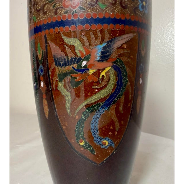 Metal Antique Signed Japanese Ando Handmade Qing Enamel Silver Floral Cloisonné Vase For Sale - Image 7 of 11