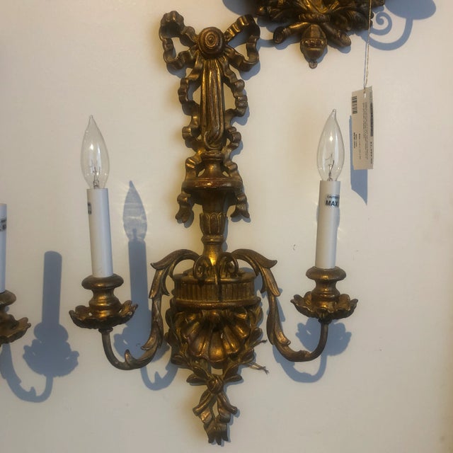 Pair of Traditional Italian 2 Light Wood Carved Sconces For Sale - Image 4 of 12