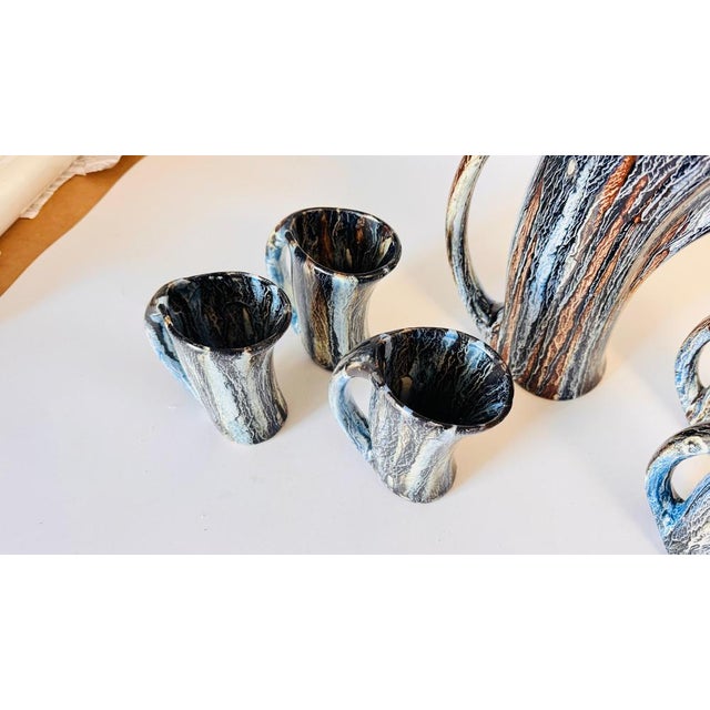 Black Vintage Ceramic Orangeade Set with Pitcher and Mugs from Vallauris, 1960s, Set of 7 For Sale - Image 8 of 13