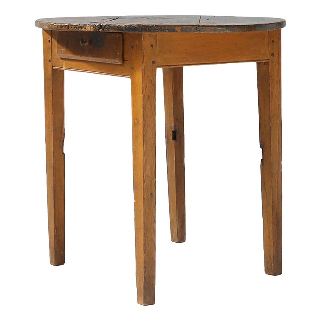 French Round Side Table in Oak with Blue Top, 1850s For Sale