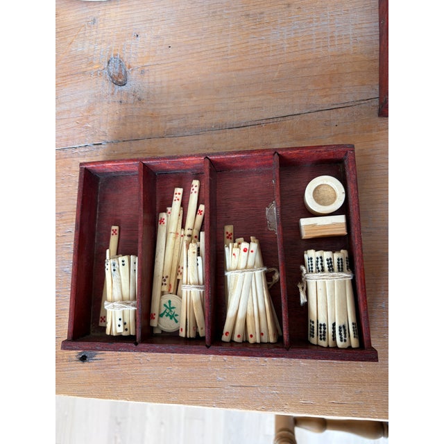 Mid 20th Century Vintage Chinese Mahjong Set, Bone & Bamboo Tiles, 5-Drawer Rosewood Case With Brass Hardware For Sale - Image 5 of 13