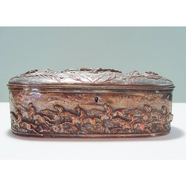 Antique French Silver Plate Horse Racing Jewelry Box For Sale - Image 4 of 6