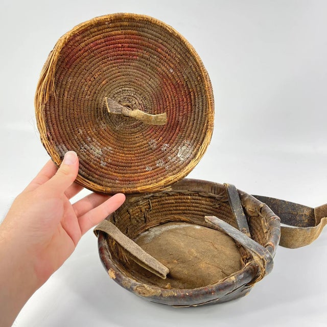Brown Early 20th Century Mesob Lidded Leather Wrapped Lunch Basket Ethiopia For Sale - Image 8 of 10