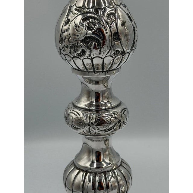 Antique Sterling Silver Baroque Revival Candlesticks With Repoussé - a Pair For Sale - Image 16 of 18