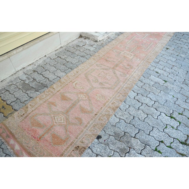Pink 1960s Vintage Hand-Knotted Runner For Sale - Image 8 of 11