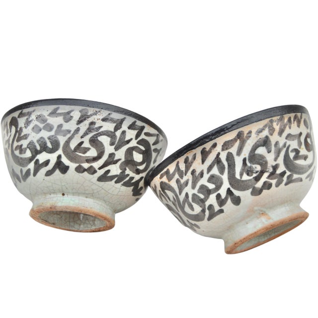 Ceramic Antique Calligraphy-Patterned Moorish Ceramic Bowls- 2 Pieces For Sale - Image 7 of 9