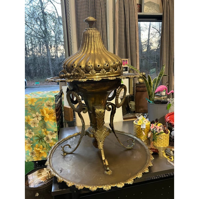 Up for consideration is a beautiful vintage large brass detailed Samovar with decorative stand. This is a gorgeous piece...