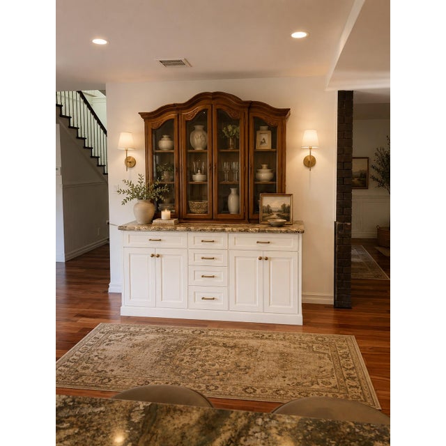 Beautiful vintage-style wood hutch / display cabinet with built-in interior lighting. Great statement piece for a dining...