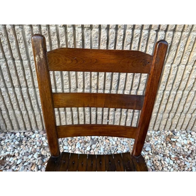 Wood Mid 20th Century Vintage Farmhouse Style Oak Slat Bottom High Back Chair For Sale - Image 7 of 10
