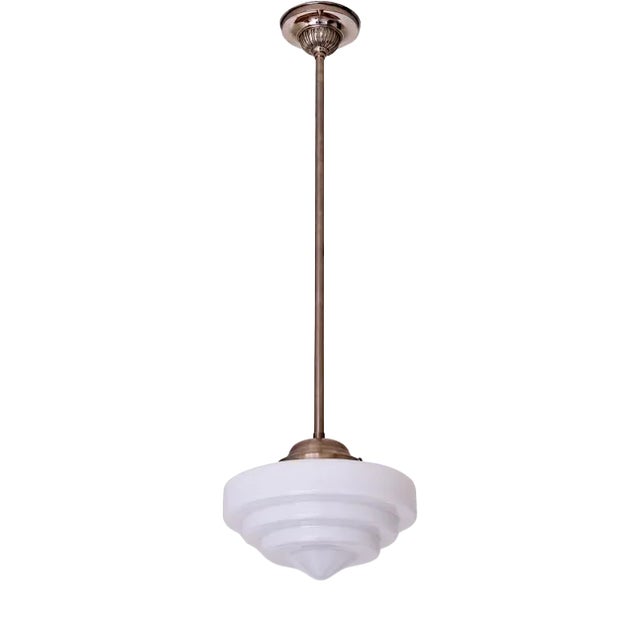 Art Deco Tiered Pendant Light in Opal Glass & Nickel from Gispen, Netherlands, 1950s For Sale