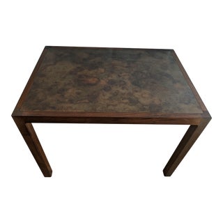 1970s Danish Styled Walnut Acid Etched Brass Coffee by Harry Lunstead For Sale