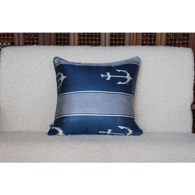 Navy Ikat Pillow For Sale - Image 4 of 4
