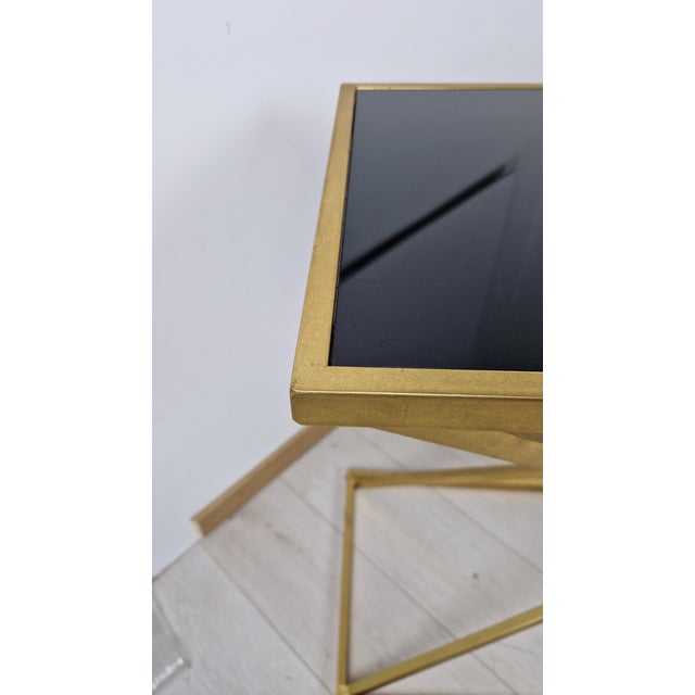 Console Table in Brass-Plated Iron and Black Glass Top For Sale - Image 4 of 10