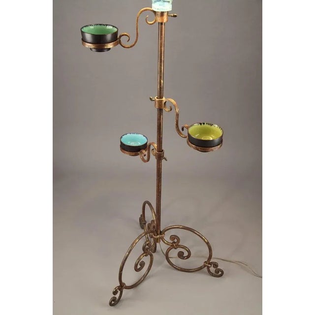 Metal Floor Lamp with Blue Ceramic Figure, 1950s For Sale - Image 7 of 11