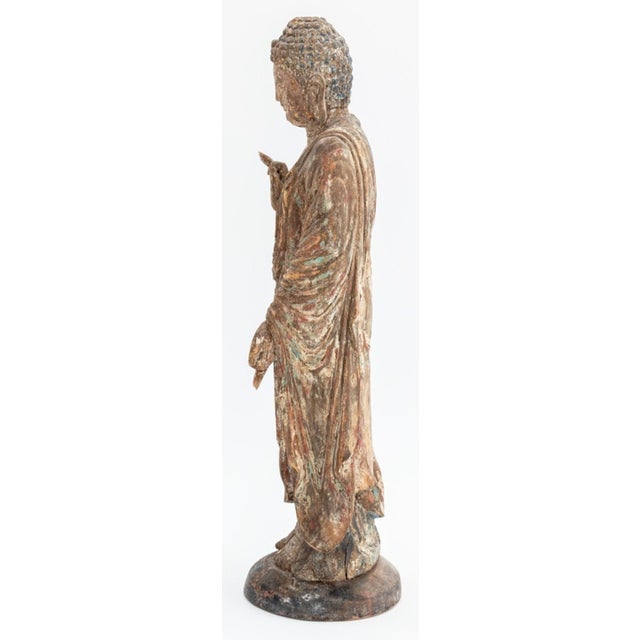 Chinese Polychrome Painted & Carved Wood Buddha For Sale - Image 4 of 7