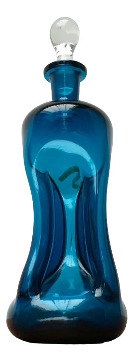 Vintage Danish Blue Glass Kluk Kluk Bottle from Holmegaard, 1970s