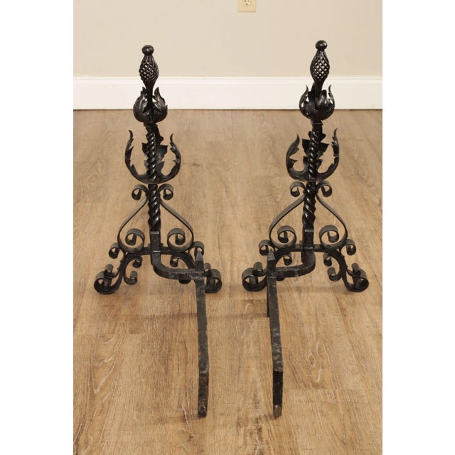 Vintage Pair Wrought Iron Andirons For Sale - Image 12 of 13