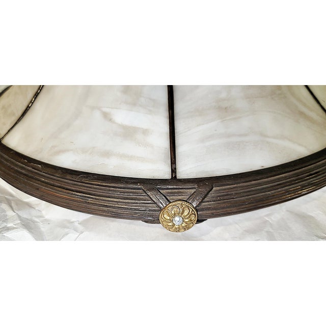 Metal Antique Curved Slag Glass Bronze Lamp Shade For Sale - Image 7 of 9