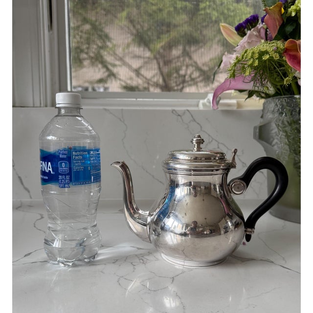 Christofle Mid 20th Century Christofle France Bagatelle Silverplate Teapot With Ebony Wooden Handle 6.25x8.5" For Sale - Image 4 of 11