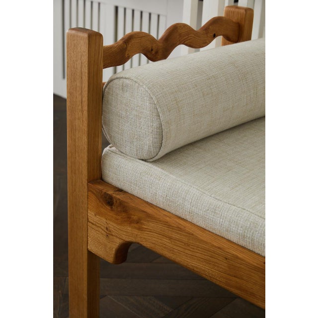 Contemporary Sunday Day Bench in Oak and Linen by Fosfeen For Sale - Image 3 of 5