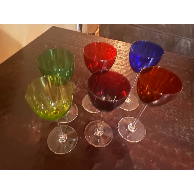 Perfection pattern, with vibrant color bowls on colorless stems; signed on underside; H7 1/2" (6pcs)