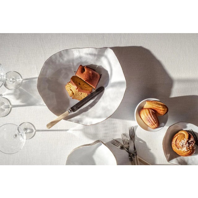 Indulge Nº6 Large White Handmade Porcelain Plates with 24-Carat Golden Rim by Sarah-Linda Forrer, Set of 2 For Sale - Image 4 of 9