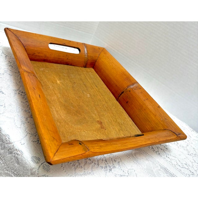 Rustic Bamboo Wood Decor Vintage Tray For Sale - Image 4 of 6