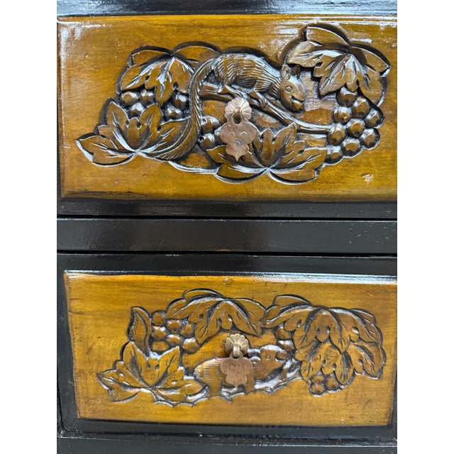 Wood Vintage Asian Carved Cabinet With Hand Carved Motifs For Sale - Image 7 of 12