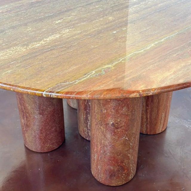 c. 1970s. Red Persian Travertine with five columns. Can be arranged however you like. This is a very rare table.