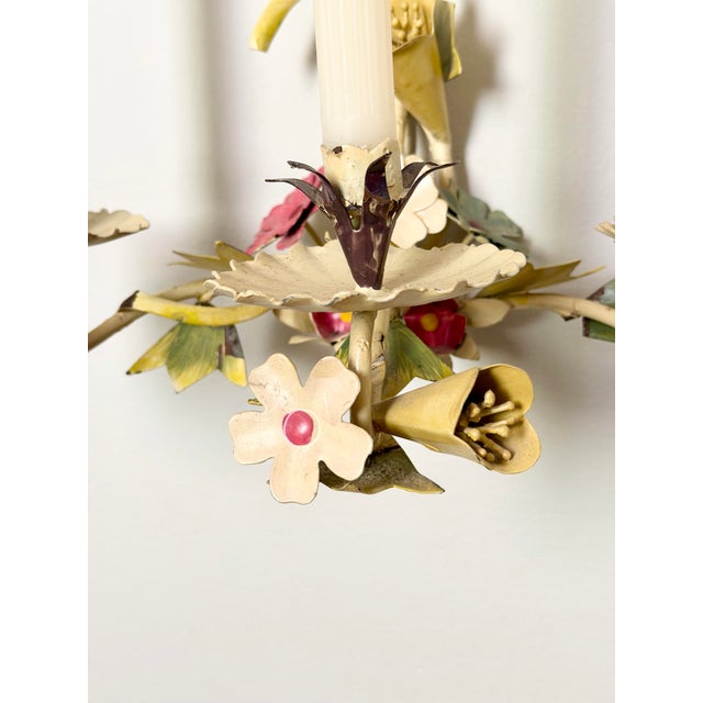 Mid 20th Century Vintage Floral Three-Candle Toleware Sconce For Sale - Image 5 of 9