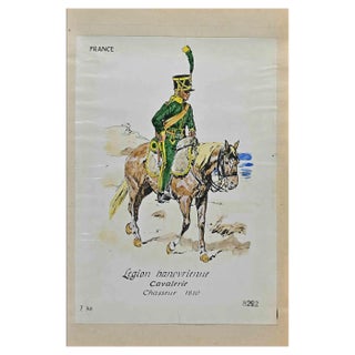 Herbert Knotel, Legion Hanovrienne (French Army), Original Ink & Watercolor Drawing, 1940s For Sale