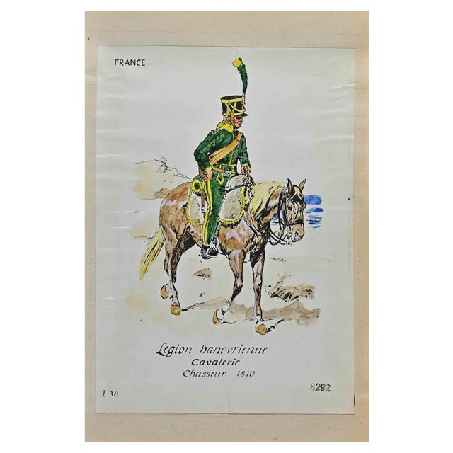 Herbert Knotel, Legion Hanovrienne (French Army), Original Ink & Watercolor Drawing, 1940s For Sale