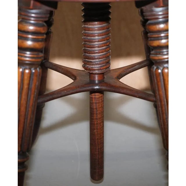 Brown Antique Height Adjustable Piano Stool from Gillows of Lancaster For Sale - Image 8 of 18