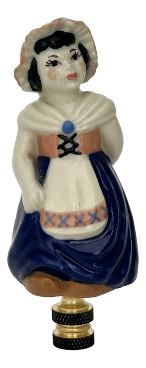 French Country Girl Lamp Finial on Brass Hardware