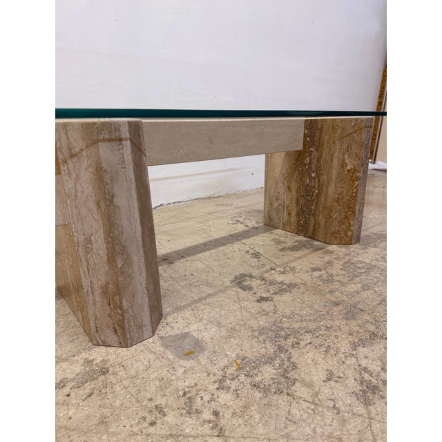 Tan Mid-Century Modern Travertine Coffee Table With Polished Edge Glass Top, 1970s For Sale - Image 8 of 12