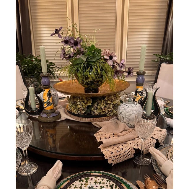 Vintage Italian Hand Painted and Glazed Candle Holders - A Pair For Sale - Image 10 of 10