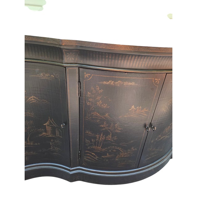 Wood 1990s Ethan Allen Vivianne Serpentine Console Buffet Sideboard Credenza Chinoiserie For Sale - Image 7 of 18