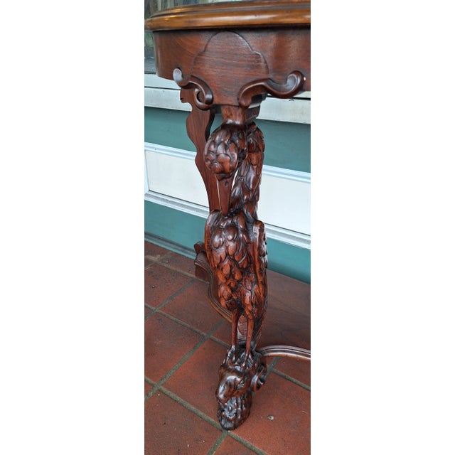 Art Nouveau Early 20th Century Antique Pair Of Crane Legs Over Rams Head Mahogany Side Tables For Sale - Image 3 of 11